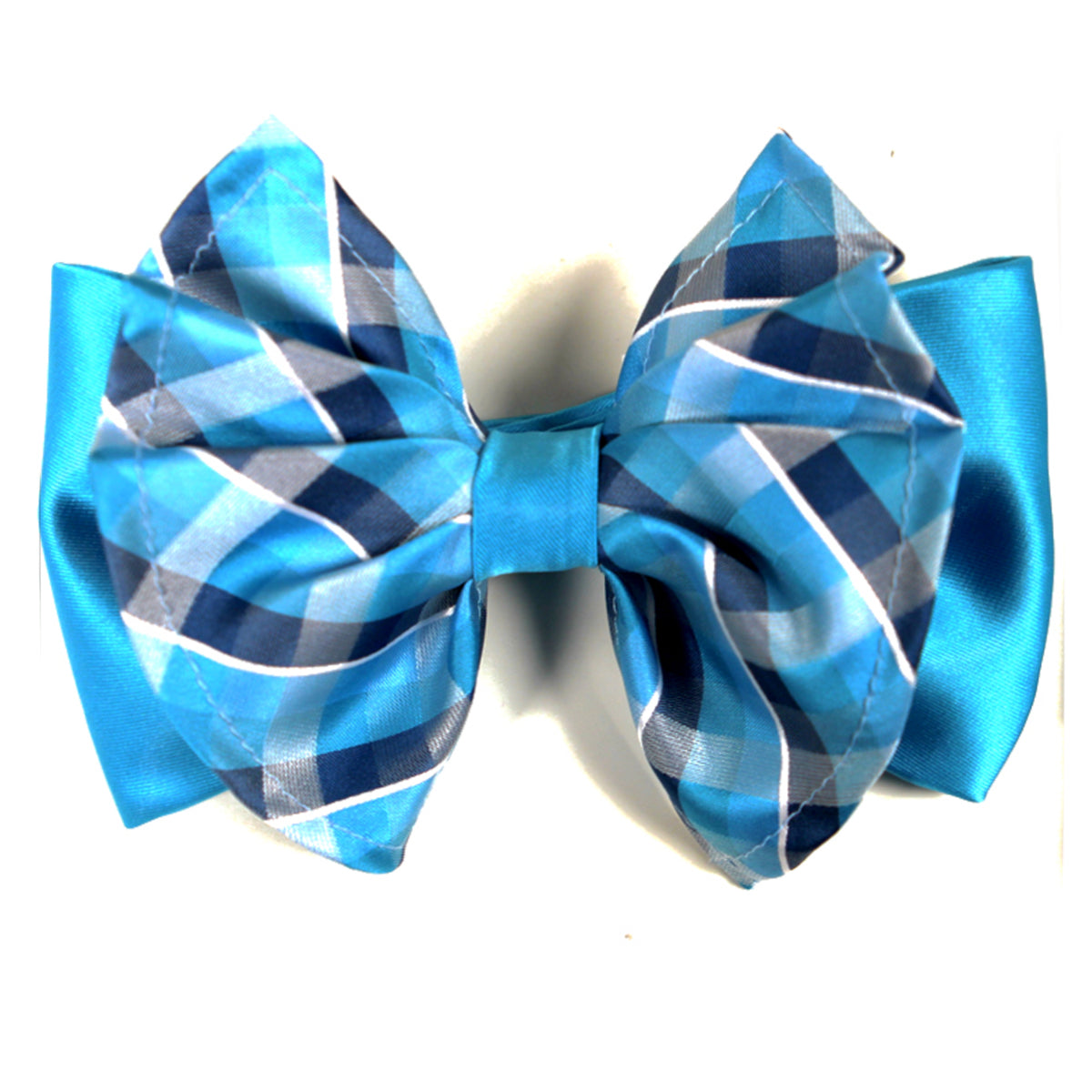 Plaid Aqua Big Bow Tie and Matching Handkerchief