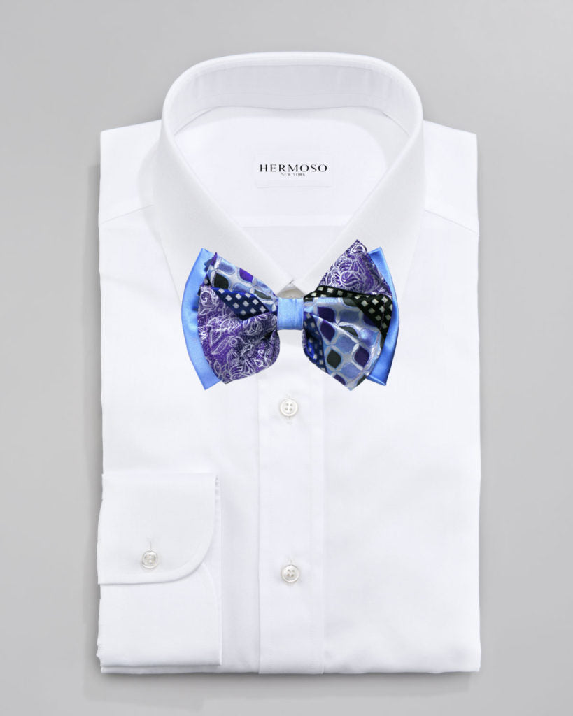 Geometric M. Blue Big Bow Tie and Matching Handkerchief