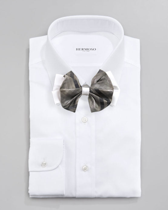 Plaid Gray Big Bow Tie and Matching Handkerchief