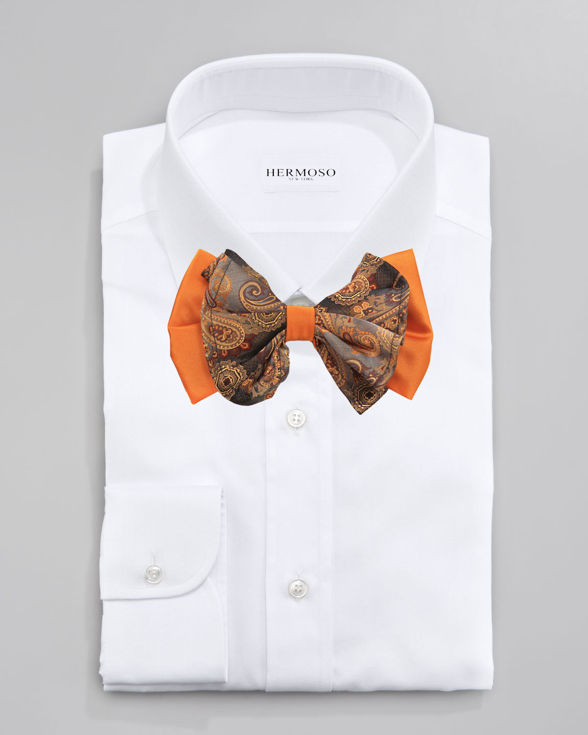 Paisley Orange Big Bow Tie and Matching Handkerchief
