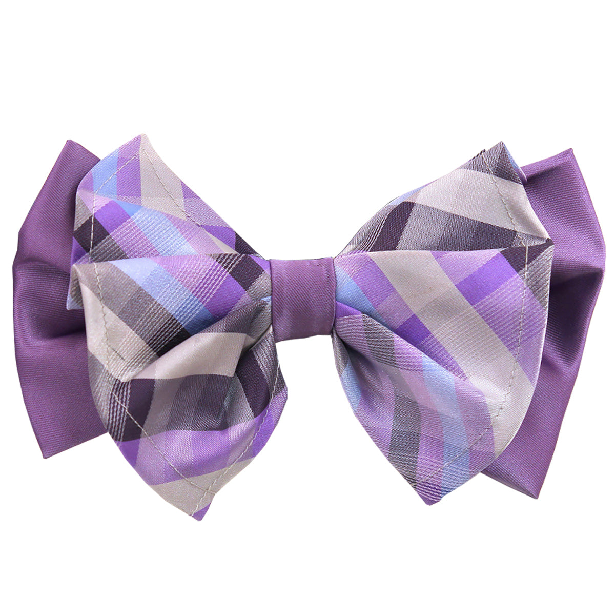 Plaid Purple Big Bow Tie and Matching Handkerchief 4156