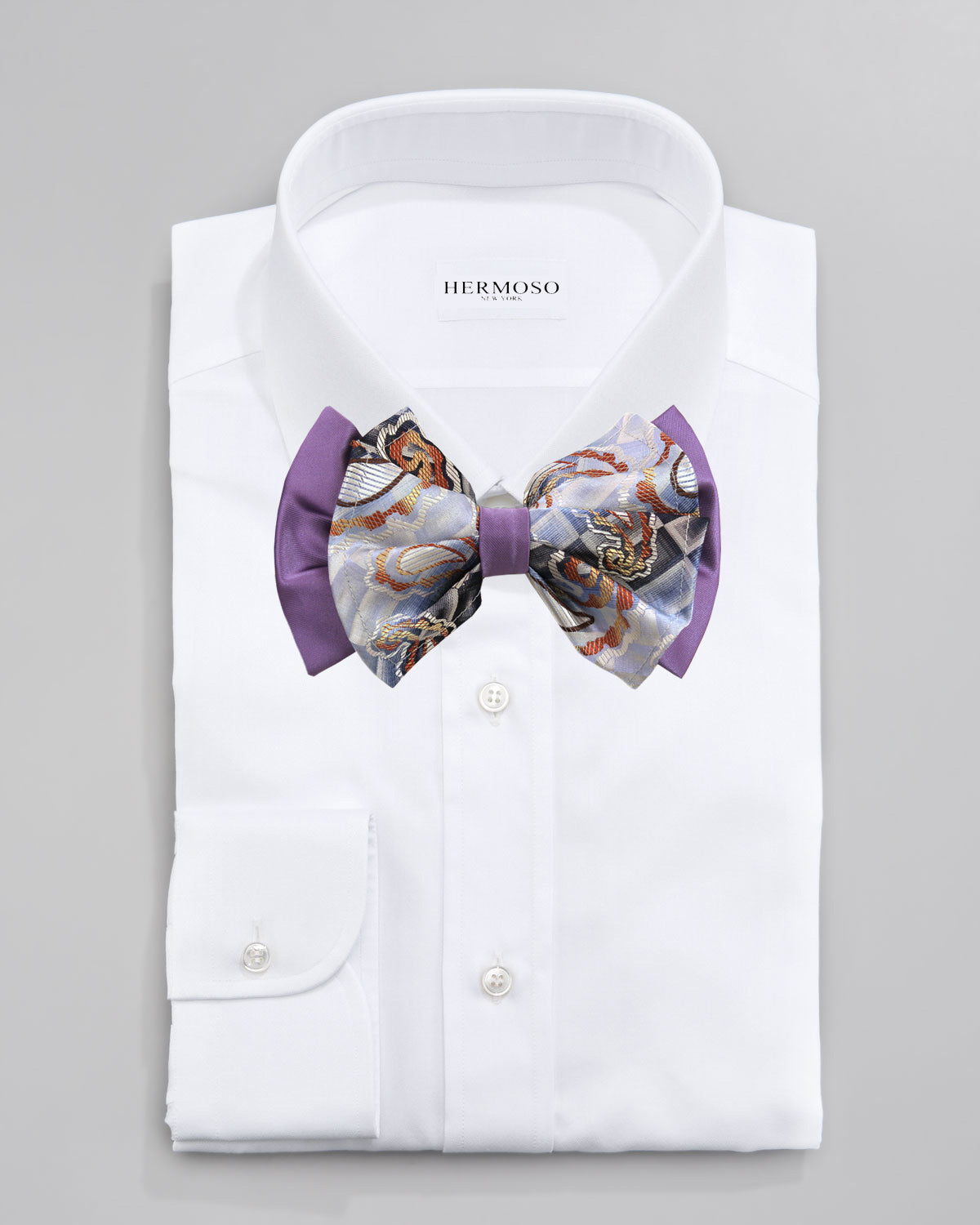 Paisley Purple Big Bow Tie and Matching Handkerchief