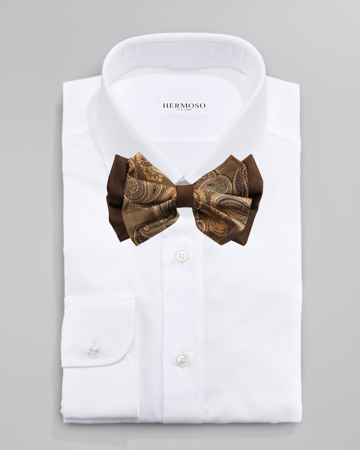 Paisley Brown Big Bow Tie and Matching Handkerchief