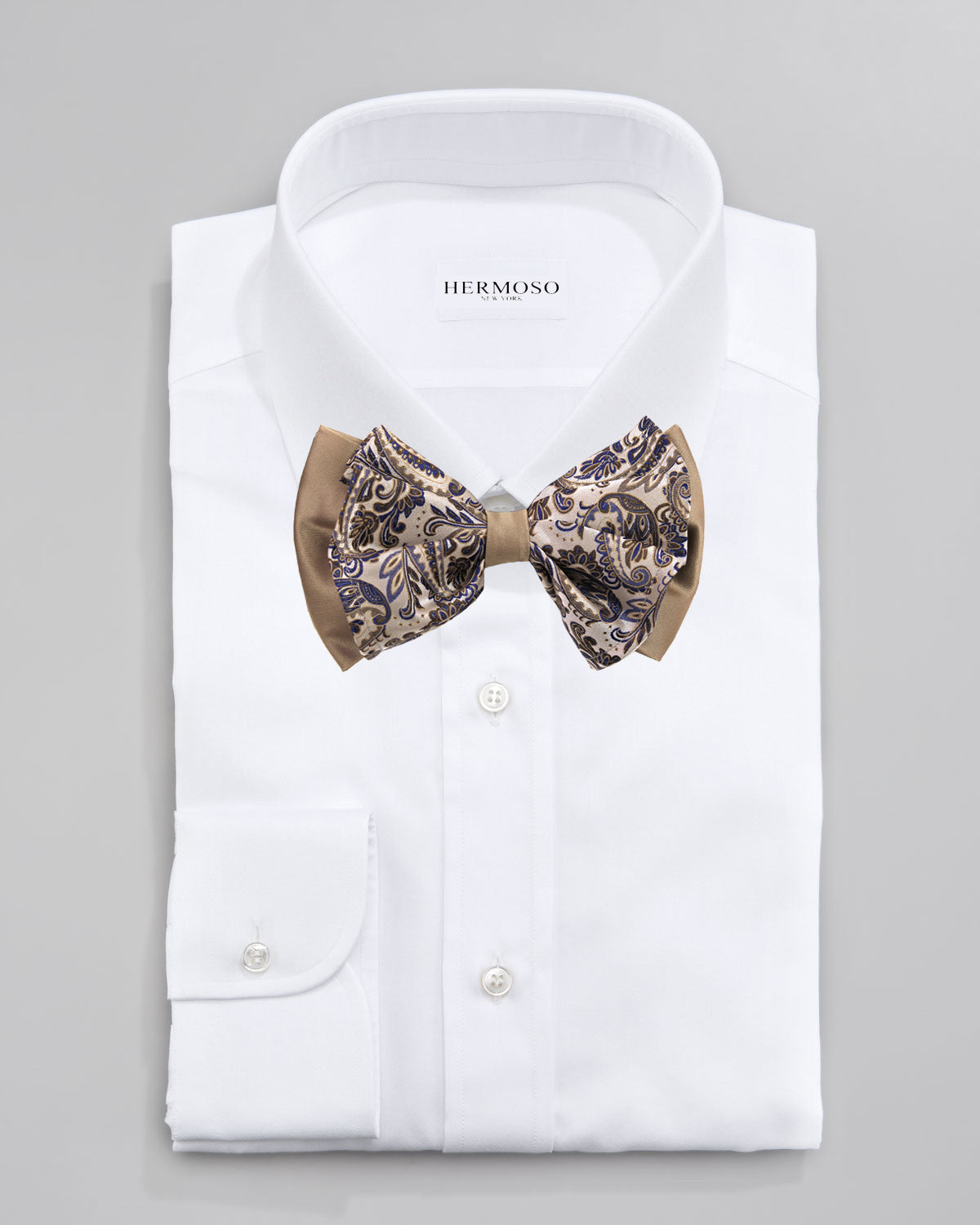 Paisley Taupe Big Bow Tie and Matching Handkerchief 4163