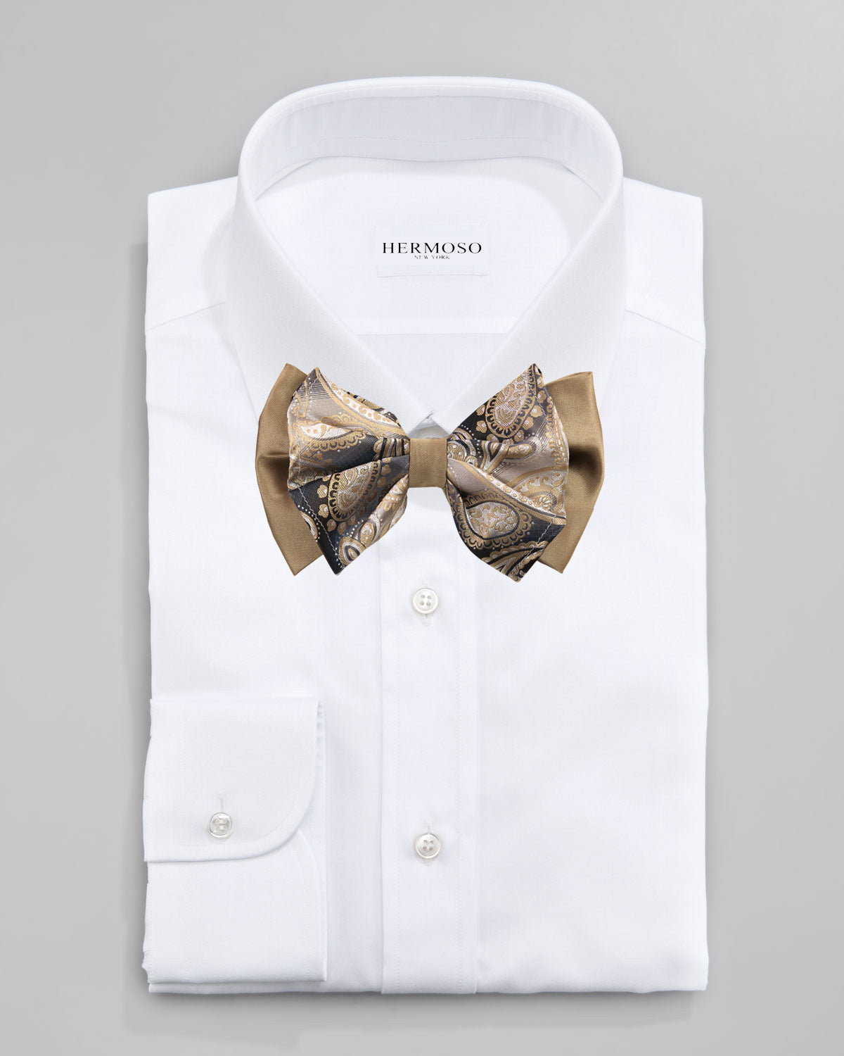 Paisley Taupe Big Bow Tie and Matching Handkerchief 4164