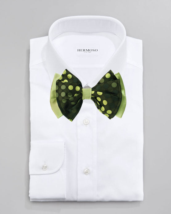 Circles Green Big Bow Tie and Matching Handkerchief 4763