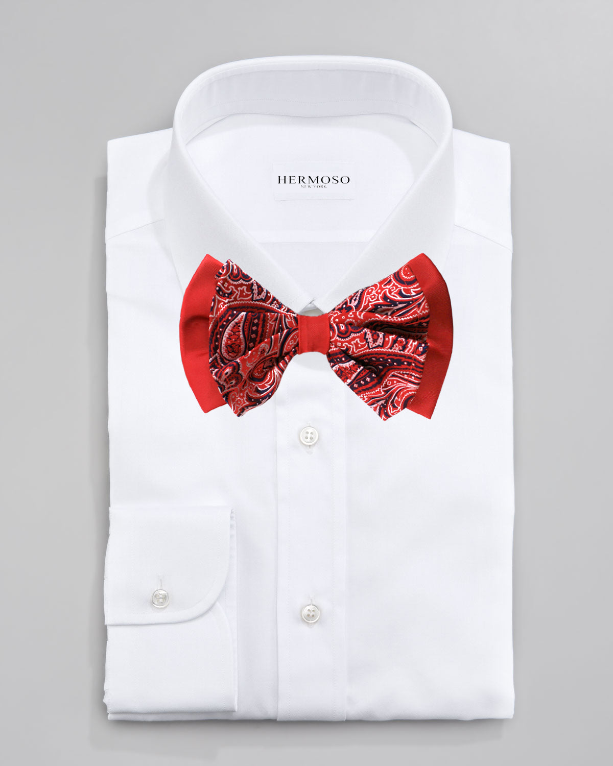Paisley Red Big Bow Tie and Matching Handkerchief