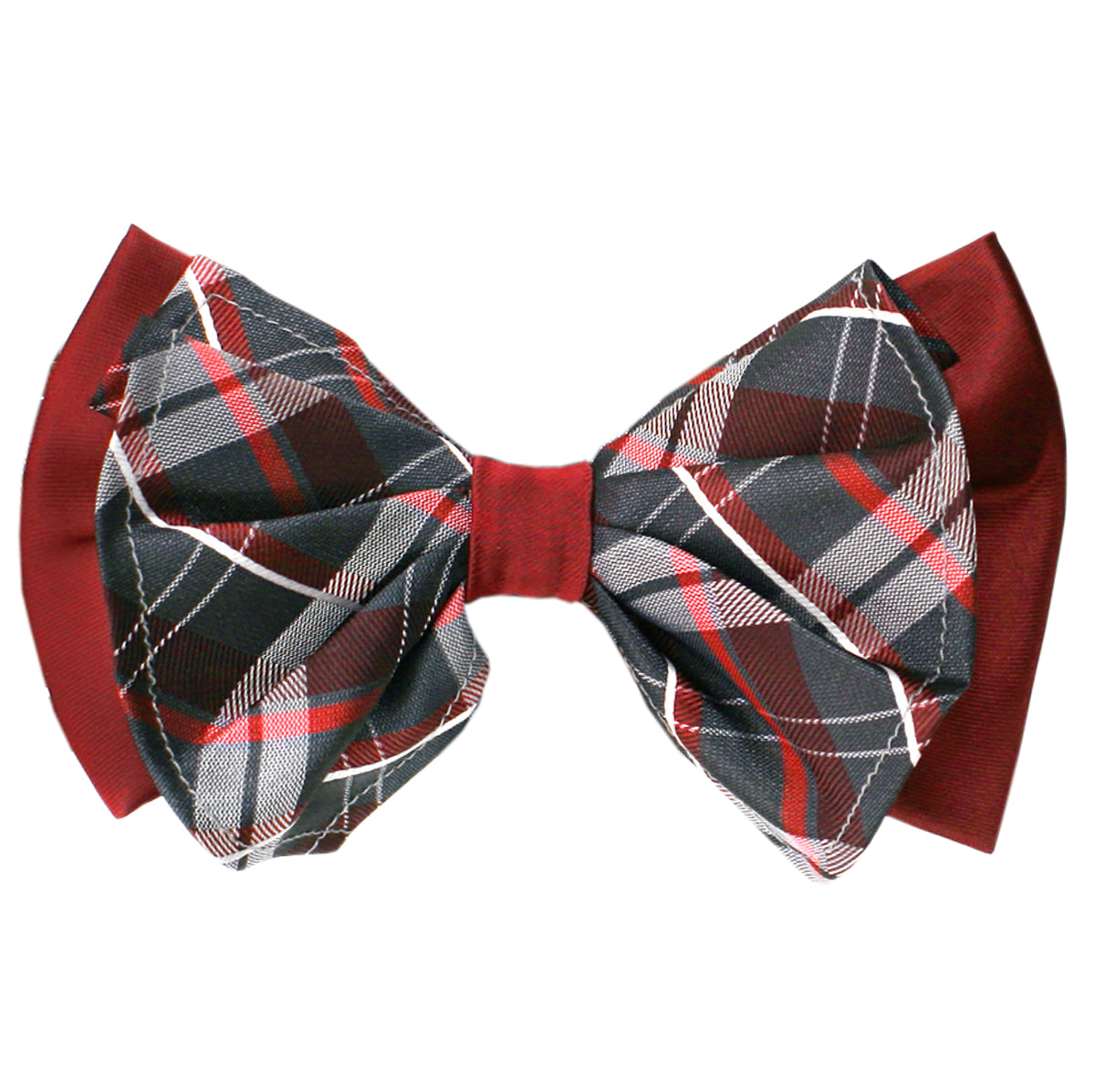 Plaid Burgundy Big Bow Tie and Matching Handkerchief