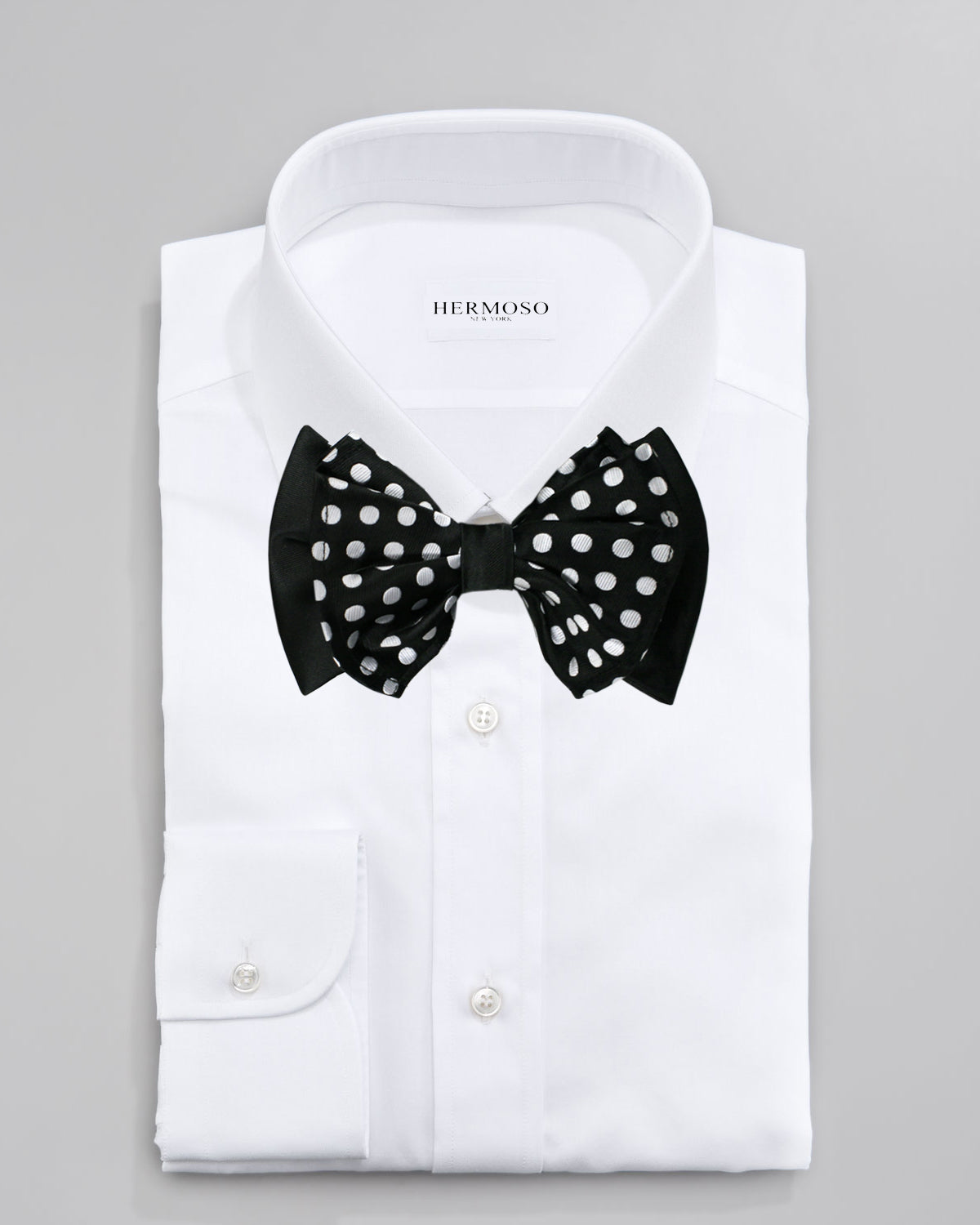 Circles Black Big Bow Tie and Matching Handkerchief 4773