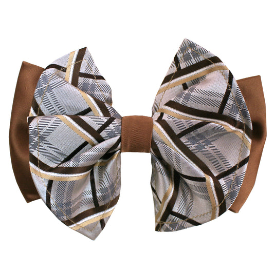 Plaid Taupe Big Bow Tie and Matching Handkerchief