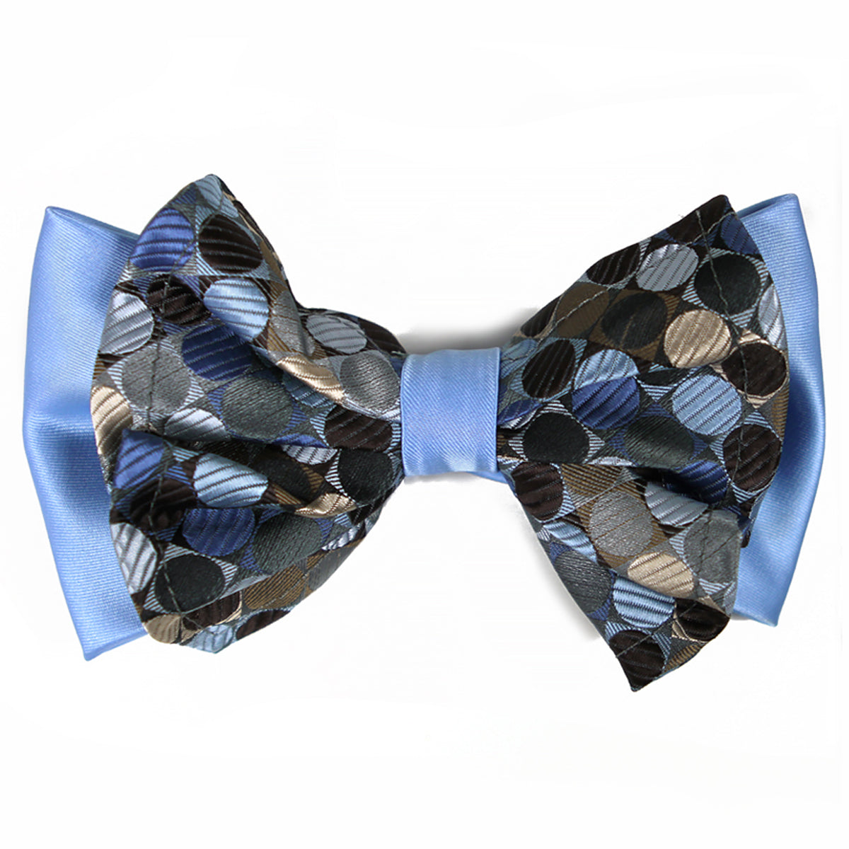 Circles Blue Big Bow Tie and Matching Handkerchief