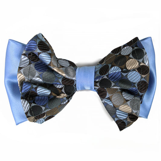 Circles Blue Big Bow Tie and Matching Handkerchief