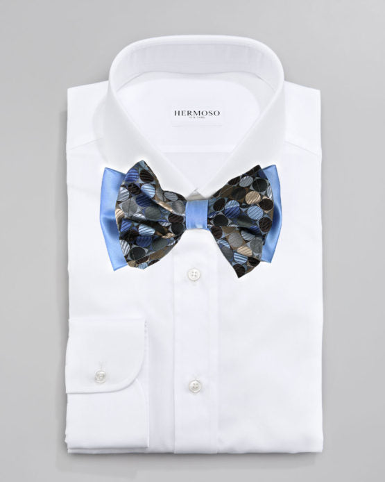 Circles Blue Big Bow Tie and Matching Handkerchief