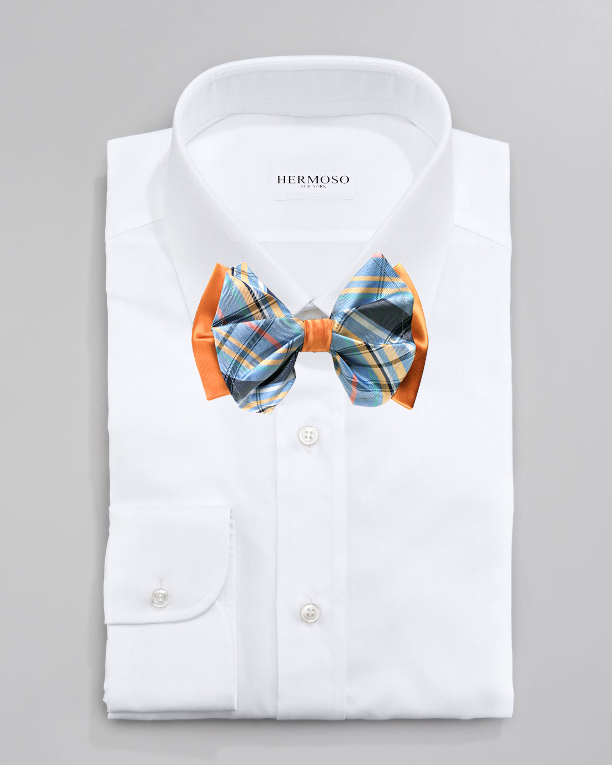 Plaid Orange Big Bow Tie and Matching Handkerchief