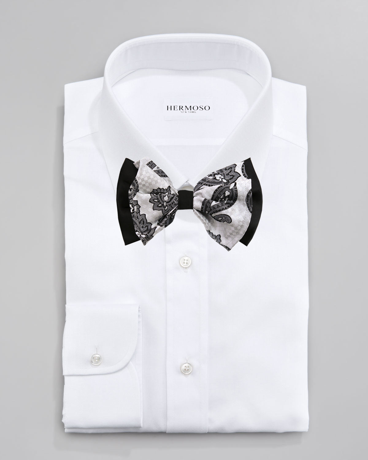 Paisley White Big Bow Tie and Matching Handkerchief