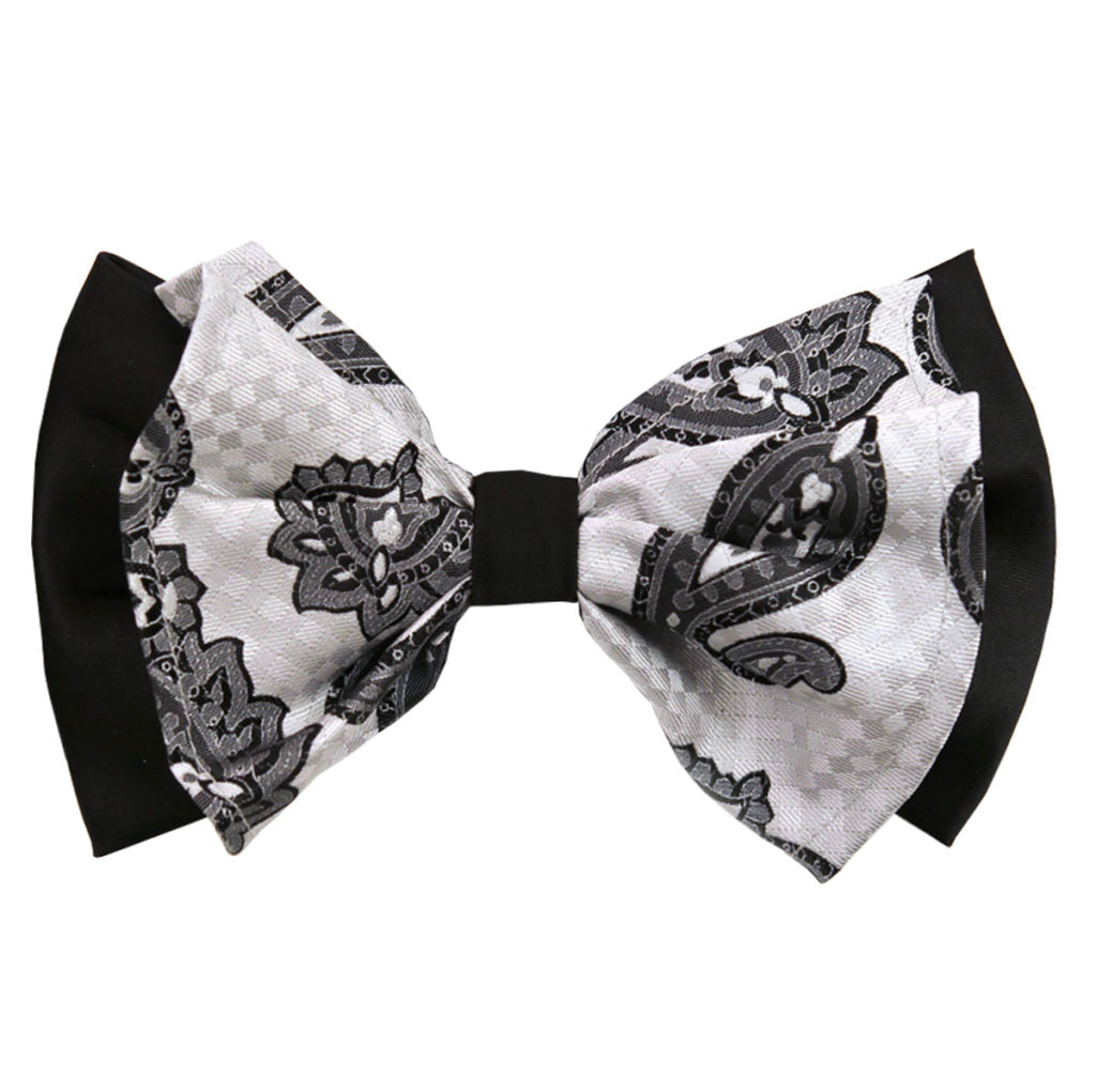 Paisley White Big Bow Tie and Matching Handkerchief