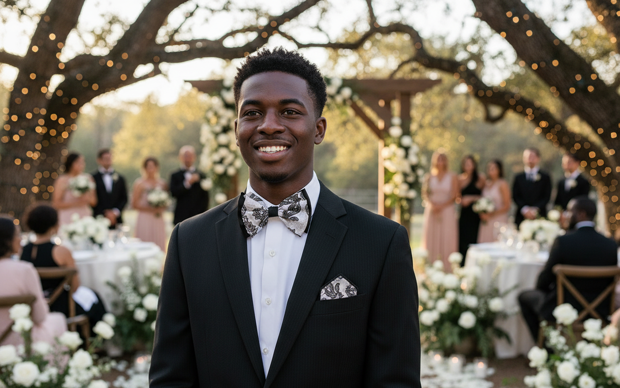 Paisley White Big Bow Tie and Matching Handkerchief 4148