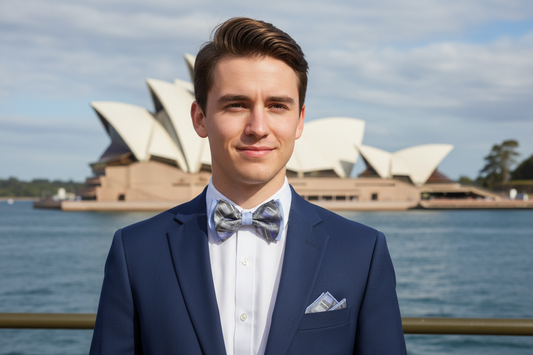Plaid Blue Big Bow Tie and Matching Handkerchief 4159