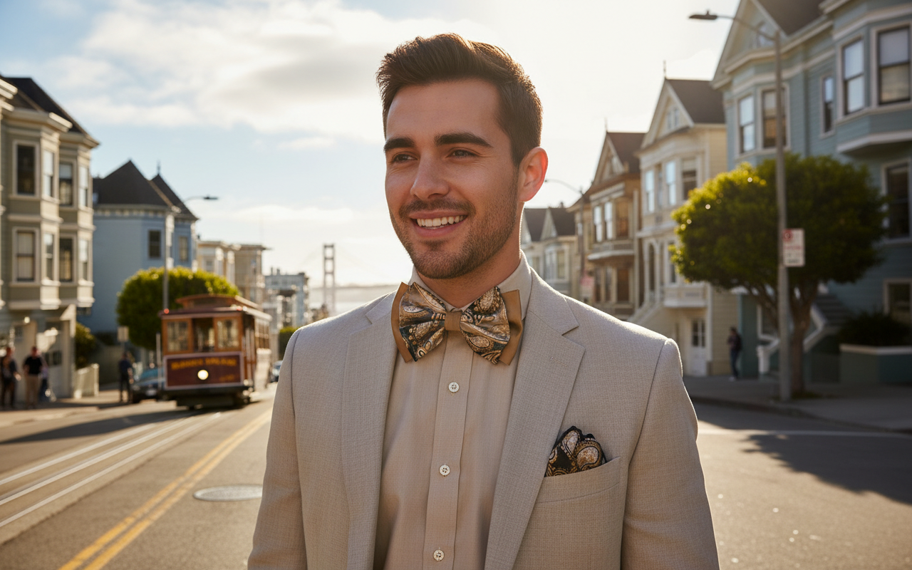Paisley Taupe Big Bow Tie and Matching Handkerchief 4164
