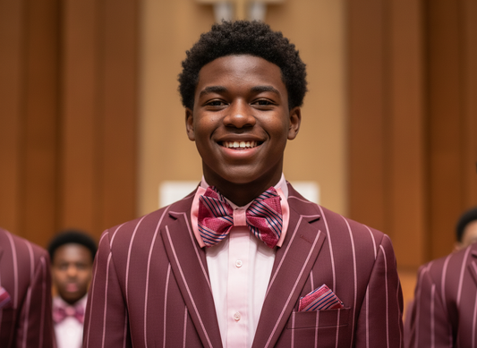 Stripe Dark Pink Big BowTie and Matching Handkerchief 4767