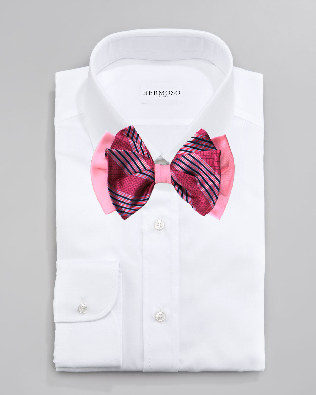 Stripe Dark Pink Big BowTie and Matching Handkerchief