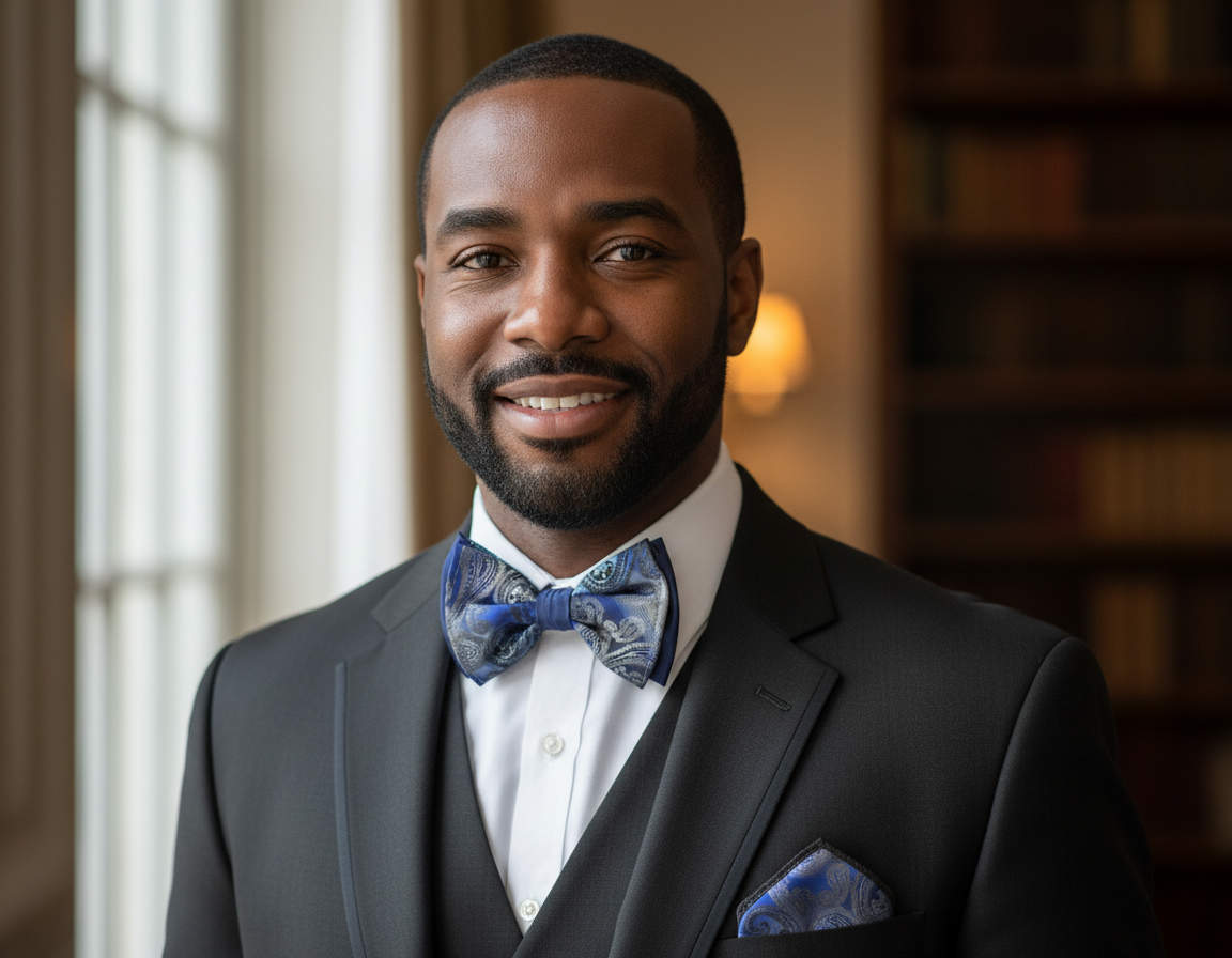 Paisley Navy Big Bow Tie and Matching Handkerchief 4768