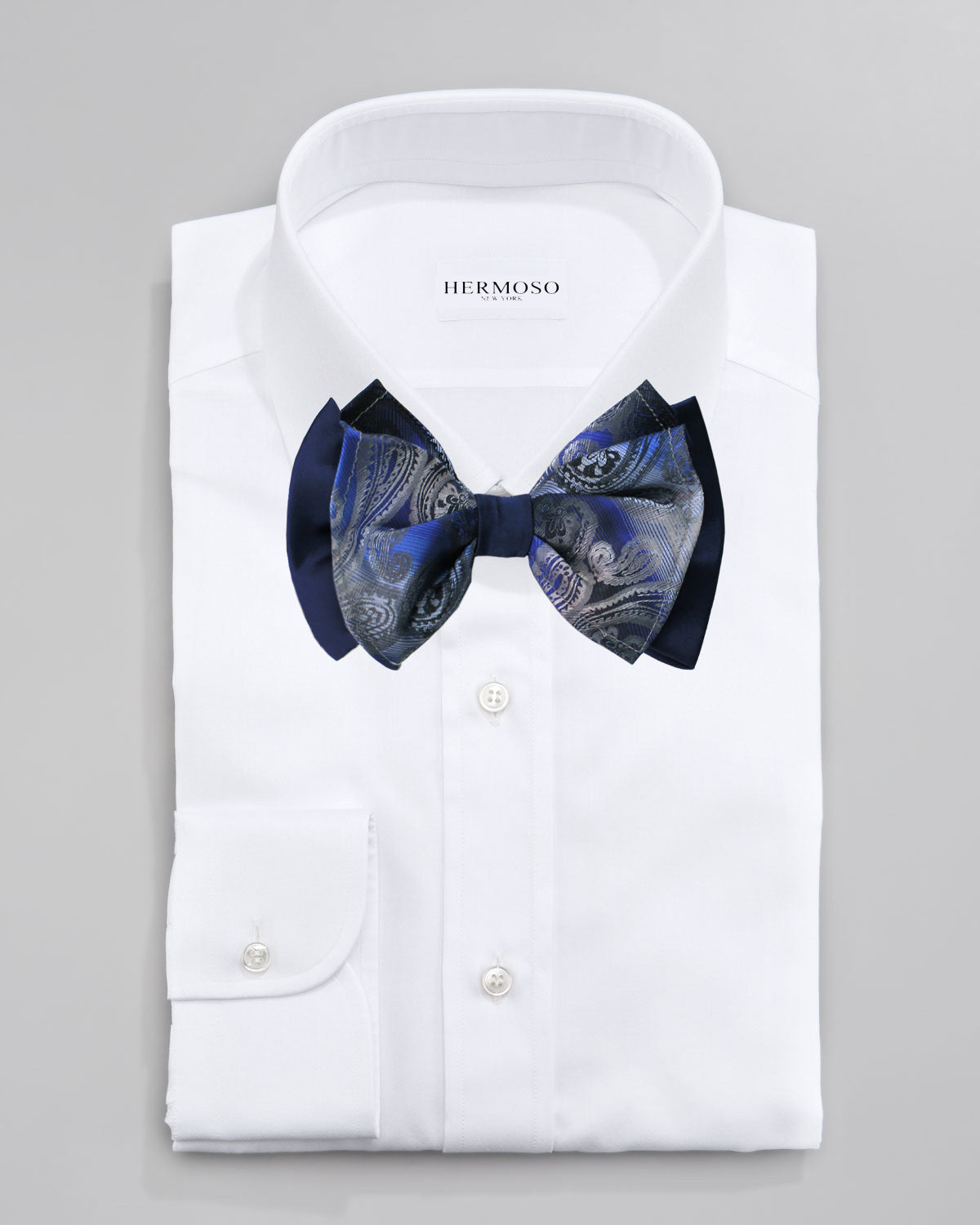 Paisley Navy Big Bow Tie and Matching Handkerchief