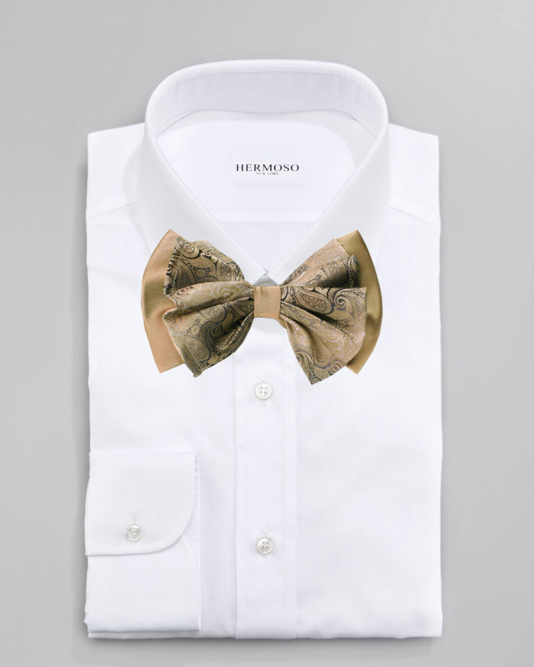 Paisley Taupe Big Bow Tie and Matching Handkerchief