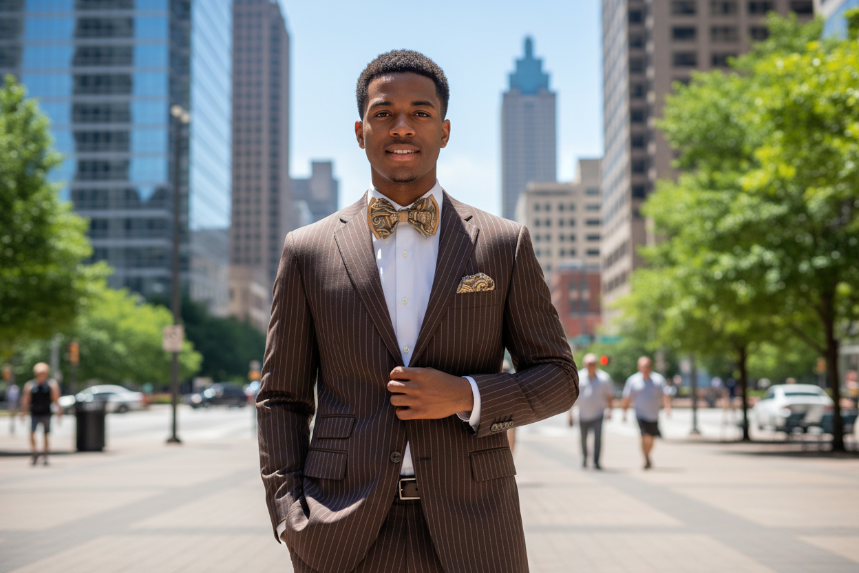 Paisley Taupe Big Bow Tie and Matching Handkerchief 4778