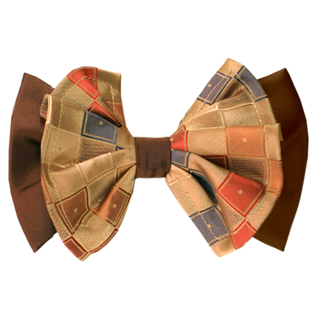 Plaid Brown Big Bow Tie and Matching Handkerchief 4779