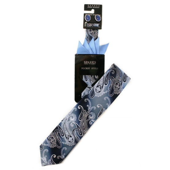 JOHN SPARKS BLUE – Tie + POCKET SQUARED2 + Cufflinks 3954XL