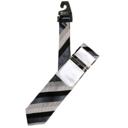 JOHN SPARKS White & GREY – Tie + POCKET SQUARED2 + Tie Bar 4167