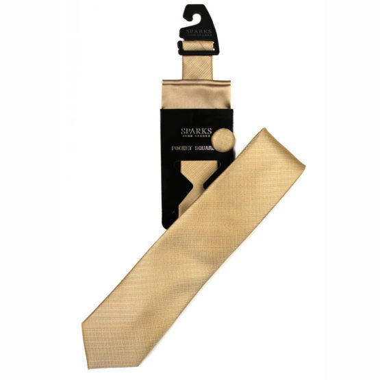 JOHN SPARKS Gold – Tie + POCKET SQUARED2 + Lapel Button 4075