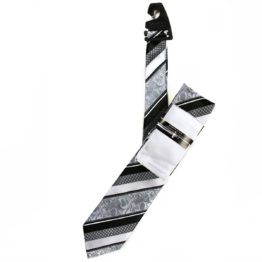 JOHN SPARKS White & Black – Tie + POCKET SQUARED2 + Tie Bar 4168