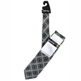 JOHN SPARKS Black & White – Tie + POCKET SQUARED2 + Tie Bar 4169