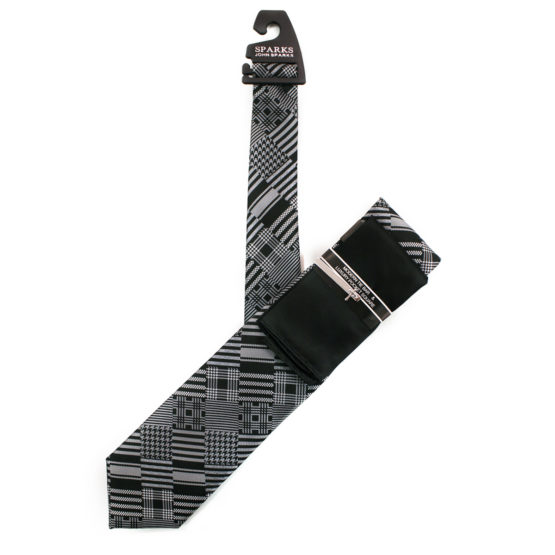 JOHN SPARKS Black – Tie + Pocket square2 + Tie Bar 4619