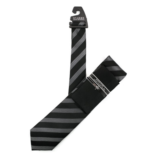 JOHN SPARKS Black – Tie + Pocket square2 + Tie Bar 4620