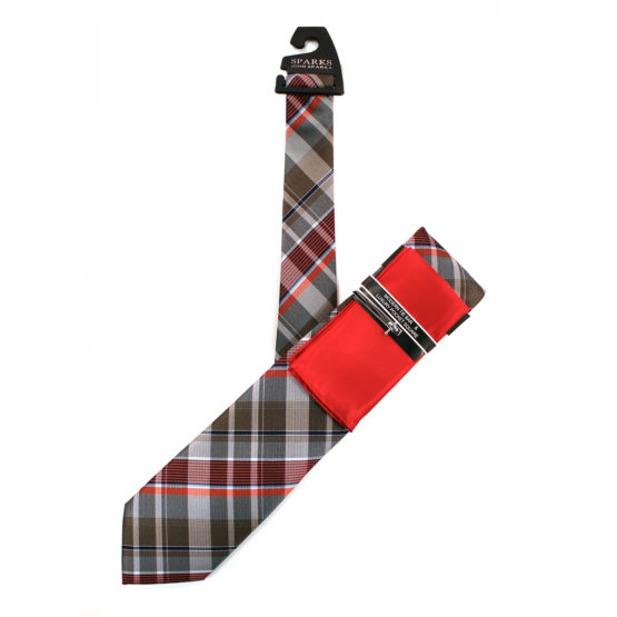 JOHN SPARKS Red – Tie + Pocket square2 + Tie Bar 4627