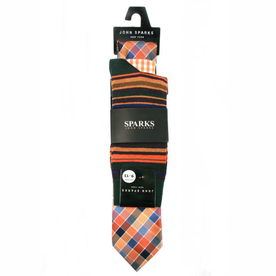 John Sparks Socks & Tie & Pocket Square - Brick 7557