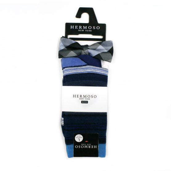 Hermoso NY Boy's BowTie & Socks & Pocket Square 4258B- Blue