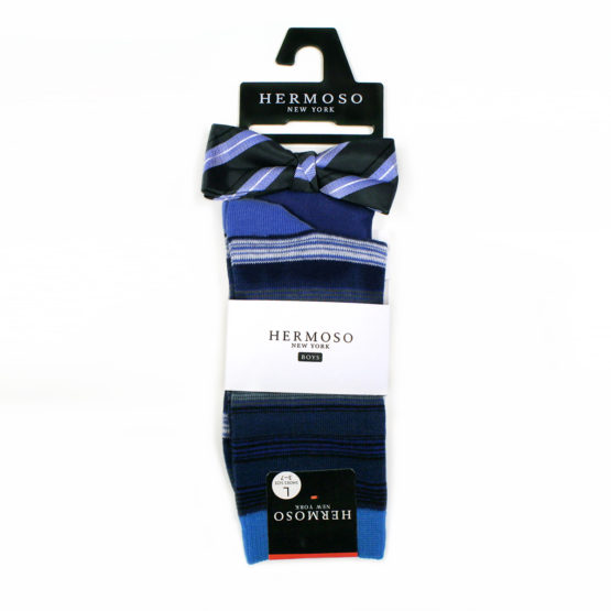 Hermoso NY Boy's BowTie & Socks & Pocket Square 4260B- Blue