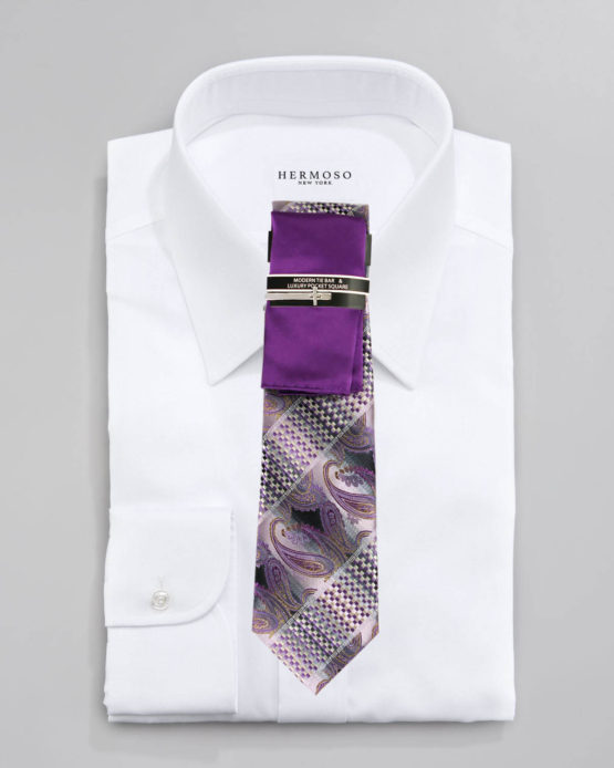 JOHN SPARKS Purple  – Tie + POCKET SQUARED2 + Tie Bar 3447