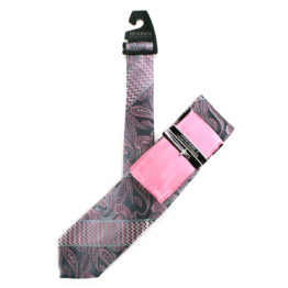 JOHN SPARKS Pink  – Tie + POCKET SQUARED2 + Tie Bar 3449