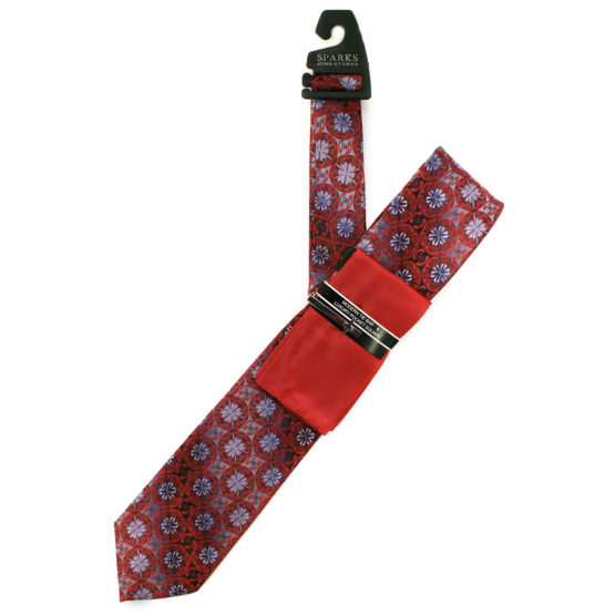 JOHN SPARKS RED – Tie + POCKET SQUARED2 + Tie Bar 3918