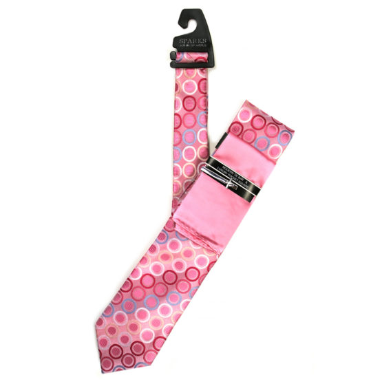 JOHN SPARKS Pink – Tie + POCKET SQUARED2 + Tie Bar 4173