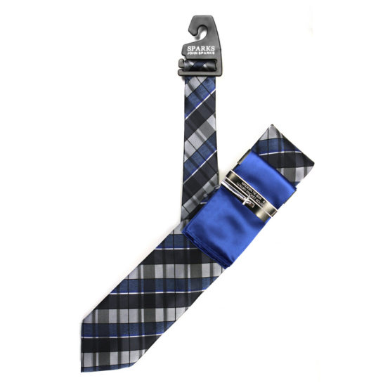 JOHN SPARKS Royal Blue – Tie + POCKET SQUARED2 + Tie Bar 4175