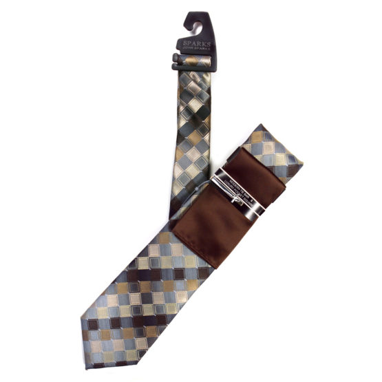 JOHN SPARKS Brown – Tie + POCKET SQUARED2 + Tie Bar 4178