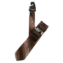 JOHN SPARKS Dark Brown  – Tie + POCKET SQUARED2 + Tie Bar 4181