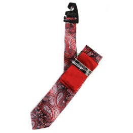 JOHN SPARKS Red  – Tie + POCKET SQUARED2 + Tie Bar 4185