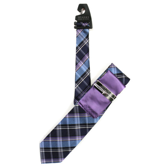 JOHN SPARKS Purple – Tie + POCKET SQUARED2 + Tie Bar 4186